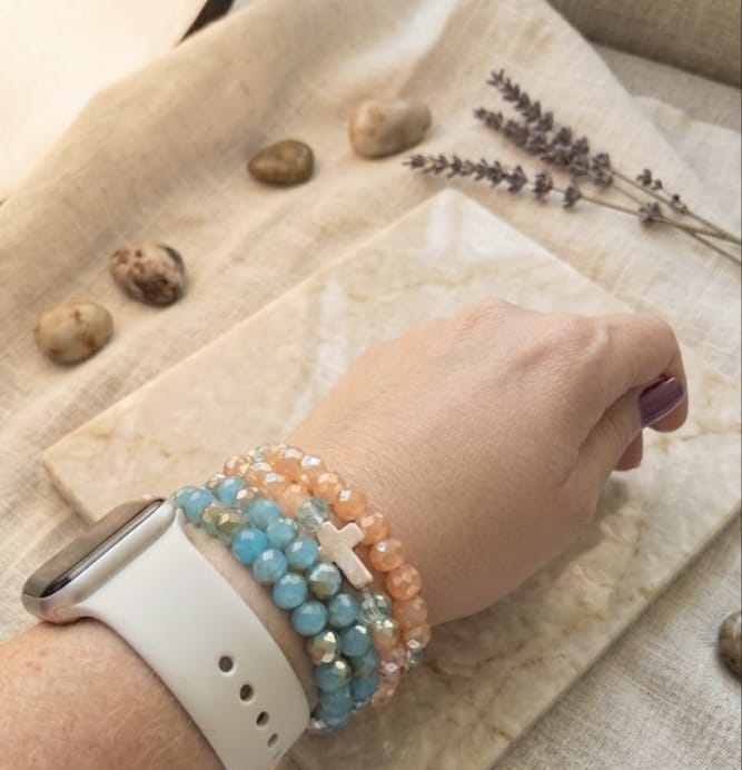 Pulseras artesanales Guayaba en azul y coral